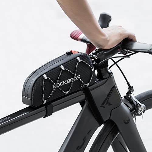 ROCKBROS Top Tube Bike Bag Narrow Slim Design Lightweight Portable | Adjustable Straps,2 Inner Net Pockets,Elastic Rope,Reflective, Compatible with iPhone 14/13/12 Pro Galaxy S22/S21,Road MTB - color: STYLE 1