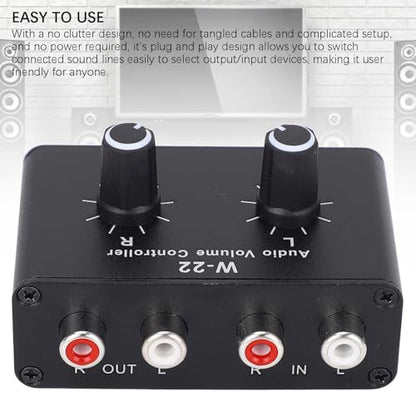3.5mm Volume Control Box, Aluminum Alloy Passive Preamp with Stepless Knob, Independent L R Balance, Ground Isolation for CD Player Mixer