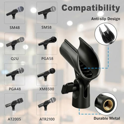 Upgraded Adjustable Microphone Clip, Universal Mic Clip Holder for Mic Stand, Compatible with Dynamic Microphone, Come with 5/8" to 3/8" Screw Adapter