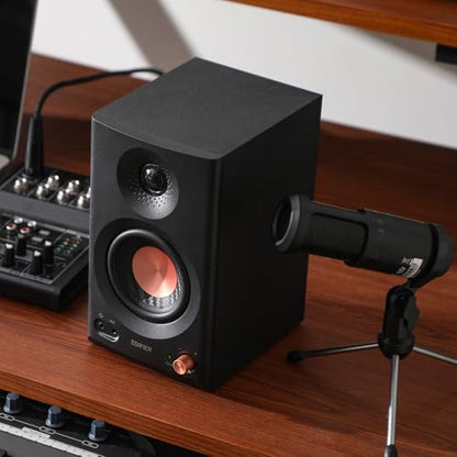 Edifier MR3 Powered Studio Monitor Speakers, Hi-Res Audio Certified Bluetooth V5.4 Active Bookshelf Loudspeakers, 2.0 Computer Speaker with Headphone Output RCA AUX Balanced TRS Input - Black (Pair) - color: Black