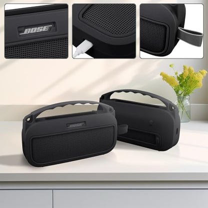 co2CREA Soft Silicone Case for Bose SoundLink Flex 2nd Gen, Black | Skin-Friendly Handle, Adjustable Shoulder Strap, Crossbody Carrying, Aluminum Carabiner, Lightweight - color: Black Case