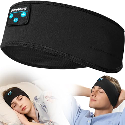 Perytong Sleep Headphones Wireless, Bluetooth Sports Headband Headphones with Ultra-Thin HD Stereo Speakers Perfect for Sleeping,Workout,Jogging,Yoga,Insomnia, Air Travel, Meditation (DeepBlack) - color: DeepBlack