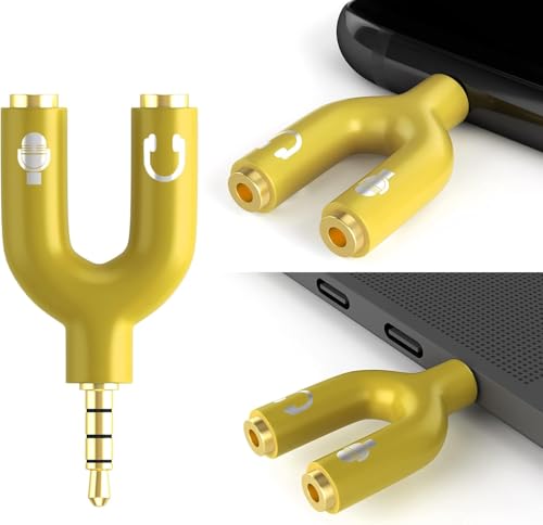 3.5mm Headphone Splitter Adapter, 2 Pack TRRS Male to Dual Female Y Splitter for Audio & Microphone – Headset to PC Mic Adapter – Compatible with Laptops, Tablets, Phones, PS4/PS5 Controllers, Yellow - color: Yellow