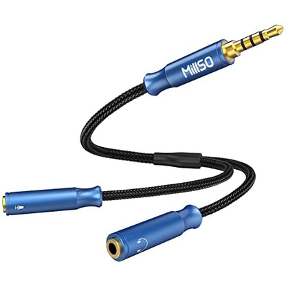 Headphone Mic Splitter 3.5mm Headset Adapter TRRS Male to 2 TRS Female [Nylon Braid & Young Series] Mic & Audio Y Splitter Cable for Gaming Headset to PC, Xbox, Laptop, PS4, PS5 | Nylon Braid, Mic & Audio Stereo Y Splitter Cable for Dual-plug Game Headset