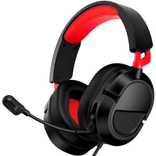 AOC Xbox 시리즈 X, Xbox 시리즈 S/One, PS5, PS5 Pro용 유선 게이밍 헤드셋 | 투명 마이크, 스테레오 베이스, 200.7cm(79인치) 케이블, 인라인 컨트롤, 207g 경량, 부드러운 귀마개, 3.5mm 잭이 있는 게이밍 헤드폰, 레드 - color: 레드