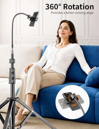 Flexible Tripod for iPhone, 88" Tall Cellphone Tripod with Gooseneck, Phone Holder and Wireless Remote, Camera Phone Stand for Recording Filming, Compatible with iPhone/Android - size: 88 inch