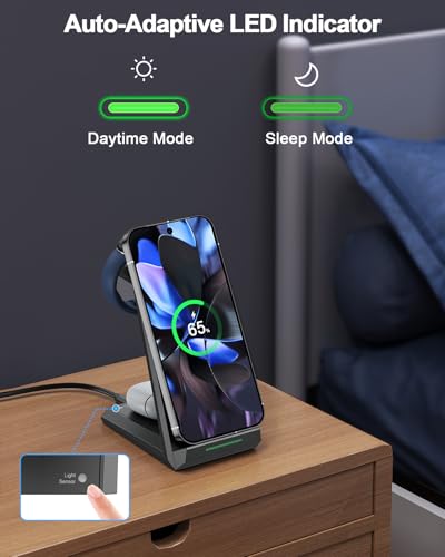 NANAMI 3 in 1 Wireless Charging Station Charger Dock for Google Devices | Fast Charger Stand Dock for Pixel 9/9 Pro XL/Fold, Buds Pro 2/Pro, Watch 3/2, Fitbit Versa 4/Sense 2(Not for Pixel Watch 1/4) - color: Black