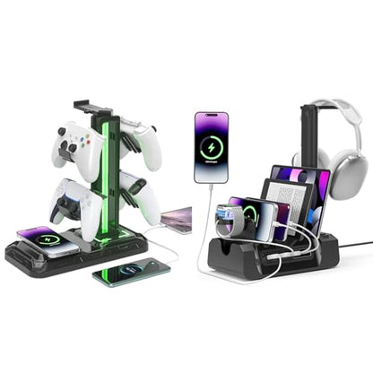 KDD Headphone Controller Stand with Wireless Charging & 6 in 1 Charging Dock with Headphone Stand and Watch Holder