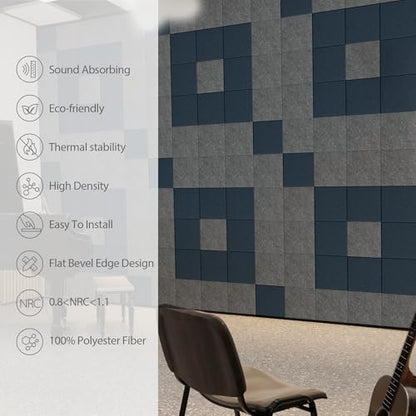 12 Pack Square Acoustic Panels Self Adhesive Sound Proof Foam | High density sound acoustic panel, 12 X 12 X 0.4 in acoustic wall panels in home, office, and more(Moonlight Grey) - color: Moonlight Gray, size: Square 12pcs