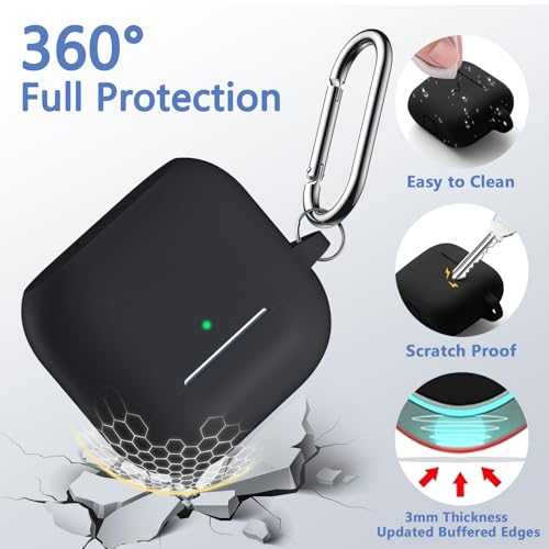 for Airpods 4th Generation Case Cover(2024),Soft Silicone Full Protective Case for AirPods 4 Case with Keychain & Cleaner Kit,Compatible with Apple Airpods 4 for Women,Men - color: A-Black