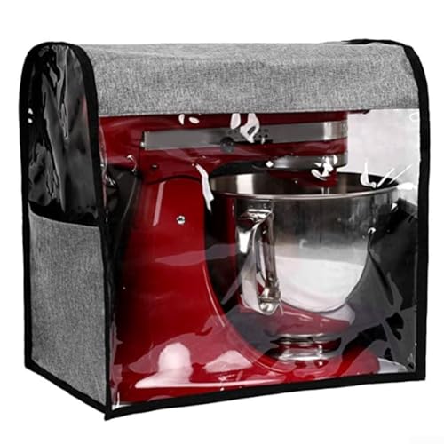 Linen Grey Mixer Dust with Storage Pockets, Oxford Cloth Blender Bag Kitchen Organization, Foldable Anti-Dust Case 35.5cm