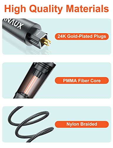 VANAUX Digital Optical Splitter Cable, 1 in 2 Out SPDIF Toslink Optical Audio Cable, Malex1 to Malex2 Fiber Optic Audio Splitter Cord for Soundbar,Speaker,Amplifie,HDTV(5ft)
