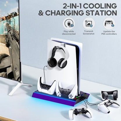 Tokluck PA5/Slim/Pro Cooling Station with Auto Turbofan & 3-Level Speed, PA 5 Vertical Stand Cooling Fan Station with Controller Charger, Accessories Base Cooler Docking Station, Purple - color: Purple