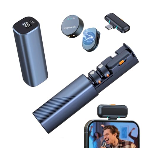 Wireless Lavalier Microphone for i Phone Android,Mini Clip-on/Magnetic Mic with 3-Mode Noise Cancellation,100FT Range,30H Battery Charging Case for USB-C Smart Device Vlog/Video Recording/Interview