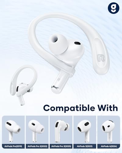 Titanium Alloy Ear Hooks for AirPods Pro 3/2/1, AirPods 4/3, White | Anti-Slip Sport Grip Accessories Compatible with AirPods, Added Anti-Lost Lanyard for Comfortable Secure Fit During Sports