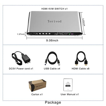 4 Computers 2 Monitors USB 3.0 HDMI KVM Switch 4K@60Hz with Hotkey Switching, Automatic Switching 4 Port Dual Monitor, Aluminum, Digital Display, USB 3.0 Audio/Mic, EDID, HDR10 with Cables - style: 4 Computers 2 HDMI Monitors