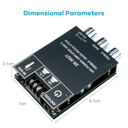 ZK-502T 100W Bluetooth 5.0 Amplifier Board with Treble and Bass Control, TPA3116D2 50Wx2, Bluetooth AMP Board for Home Passive Speakers - style: ZK-502T