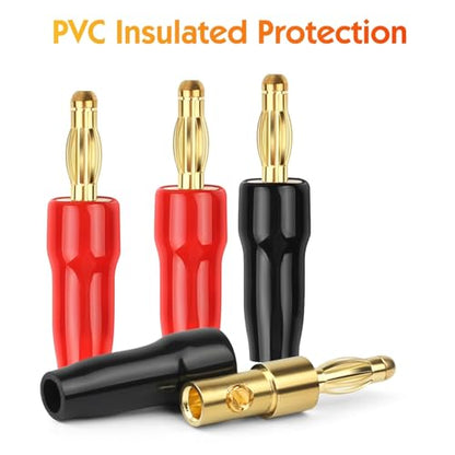 4 mm Gold Plated Open Screw Type Speaker Connector Banana Plugs,12 Count(1 Pack of 6 Pairs)