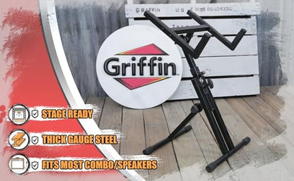 GRIFFIN Guitar Amplifier Stand (Stage-MountPRO Series) – Combo PA Speaker Karaoke Monitor Holder – Low Profile Audio Amp Tilt Back Adjustment – Speaker Cabinet Studio Equipment Platform Riser