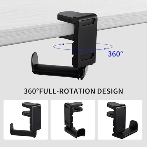 Premium Headset Stand & Gaming Headphone & Controller Holder - 360° Adjustable Under Desk Hook with Cable Management, Black - Perfect Desk & PC Accessories