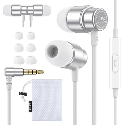 UliX Rider Wired Earbuds in-Ear Headphones, 5 Years Warranty, Earphones with Microphone, with Anti-Tangle Cable, Ear Buds for iPhone, iPad, Samsung, School Students, Kids, Women, Small Ears - White - color: White, style: 3.5 mm