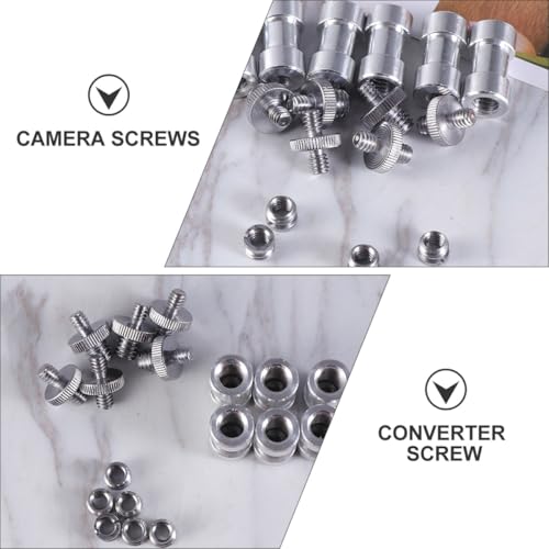 20pcs Metal Threaded Screw Adapter Set 1/4 to 3/8 Inch Converter Mounts for DSLR Camera Tripod and Microphone Stand, Silver, Compatible with Camera and Monopod Accessories