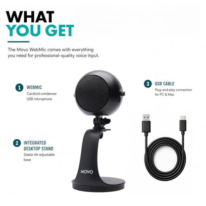 Movo WebMic USB Microphone for AI Coding, Voice Prompts & Dictation - color: Black