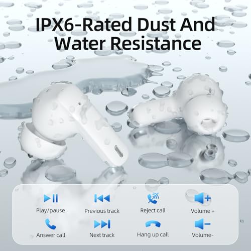 Wireless Earbuds, 100H Bluetooth 5.4 Headphones, ENC+ ANC Noise Cancelling Touch Control True Wireless Bluetooth Ear Buds,Stereo Deep Bass Bluetooth Headset for Sports/Workout/Gym(White) - color: White