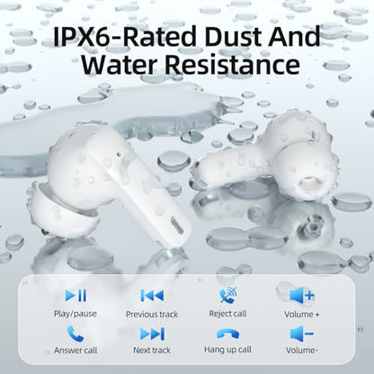 Wireless Earbuds, 100H Bluetooth 5.4 Headphones, ENC+ ANC Noise Cancelling Touch Control True Wireless Bluetooth Ear Buds,Stereo Deep Bass Bluetooth Headset for Sports/Workout/Gym(White) - color: White
