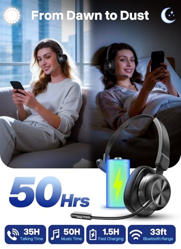 Trucker Bluetooth Headset, Wireless Headset with Microphone | USB Dongle, On Ear Bluetooth Headphones with AI Noise Cancelling 50H Playback Mute Button for Truck Driver Office Work, Black - color: Black
