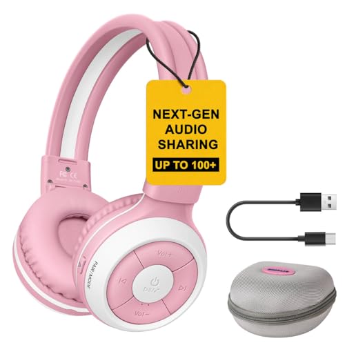 SIMOLIO Manyshare Bluetooth Kids Headphones with Microphone for School,Pink - color: Pink