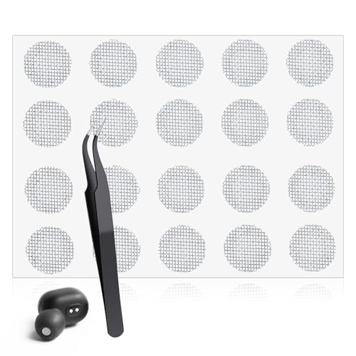 20 PCS Earbud Mesh Replacement with Tweezers, 4 Mm Stainless Steel Earbud Dust Filter Mesh Compatible with Most in-Ear Headphones