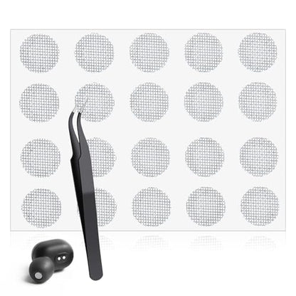 20 PCS Earbud Mesh Replacement with Tweezers, 4 Mm Stainless Steel Earbud Dust Filter Mesh Compatible with Most in-Ear Headphones