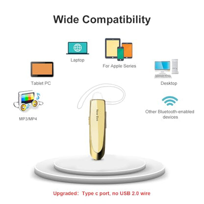 New Bee Bluetooth Earpiece V5.0 Wireless Handsfree Headset with Microphone 24 Hrs Driving Headset 60 Days Standby Time for iPhone Android Samsung Laptop Trucker Driver (Gold) - color: Gold