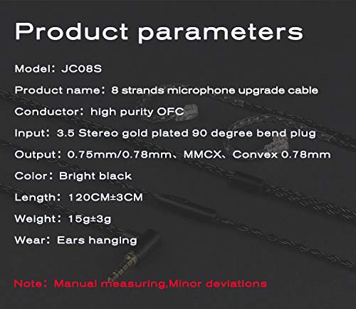 JCALLY Headphone Cable, Replacement wire Oxygen-Free Copper Upgrade 5N OFC Headphone Wire 8 Shares 0.78mm 2pin connector Earphone 3.5mm Wire with Microphone iem cable with microphone (Black 0.78mm) - size: Black 0.78mm