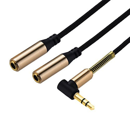 Audio Splitter Cable,Haokiang Gold Plated 90 Degree Right Angle 3.5mm Male to 2 Female Jack Headphone Audio Stereo Y Splitter Adapter Cable for Tablets, MP3 Players (Gold) - color: Gold