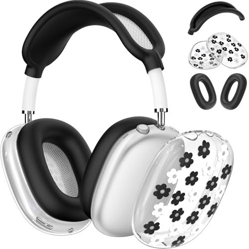 for Apple AirPods Max,Clear Flower Soft TPU Case for Women Girly,Black | Ear Pad Case Cover/Ear Cups Cover/Headband Cover for AirPods Max Headphones (2024/2020)Transparent AirPod Max (USB-C) - color: Black Flower