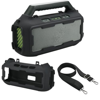 Silicone Cover for Soundcore Boom 2 Outdoor Speaker(Black) | Travel Silicone Sleeve Case Shockproof Protective Cover Soft Skin with Shoulder Strap