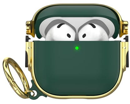 for AirPods 4 Case with Safety Lock, Magsafe Compatible, Green Gold | Double Secure Lock,Drop Protection,Two-Piece Design,with Gold Keychain, Anti Lost, Dustproof, Cute AirPod 4 Case - color: Green + Gold, size: AirPods 4 Case
