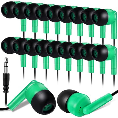 Kanayu 100 Pack Wired Earbuds Bulk for Classroom, 3.5MM No Mic,Green | Student Headphones for School Library Laptop, Individually Bagged Earphones with Jack for Training and Group Learning - color: Green