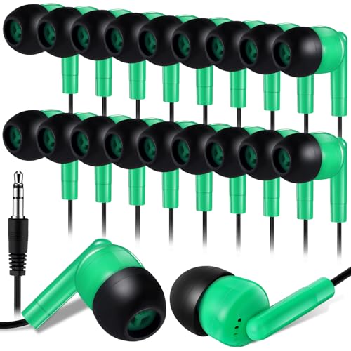 Kanayu 100 Pack Wired Earbuds Bulk for Classroom, 3.5MM No Mic,Green | Student Headphones for School Library Laptop, Individually Bagged Earphones with Jack for Training and Group Learning - color: Green
