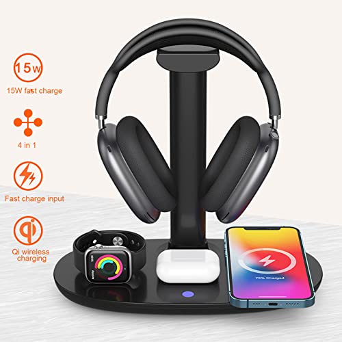 Headphones Stand Wireless Charging Stand 4 in 1 Charging Station | Headset Stand Suitable for Mobile Phones, Headphones, Watches and Headphone Hangers