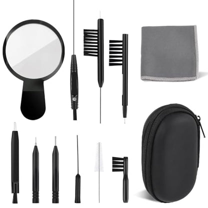 WXJ13 Hearing Aid Cleaning Kit, 13 Pieces, Includes Nylon Brushes, Magnifier, Ventilation Rod, Screwdriver, Case for Headphones, Earplugs, Mobile Phone Charging Holes