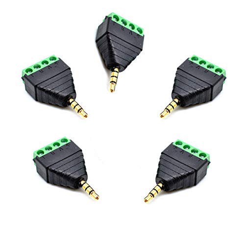 5 Pack 1/8" 3.5mm TRRS Male Jack Terminal Block Connector, 3.5mm Stereo Audio Plug Headphone AUX Balun Bolt Screw Terminal Adapter - color: M/FM
