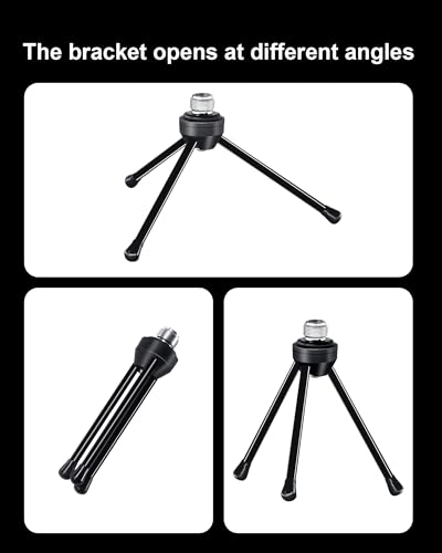 Desk Microphone Stand with Mic Clip Holder, Foldable Tripod with Non-slip Feet Adjustable Desktop Mic Stand, Ideal for Podcast, Online Chat, meetings with dynamic mics Like SM58 57 PGA48 etc.