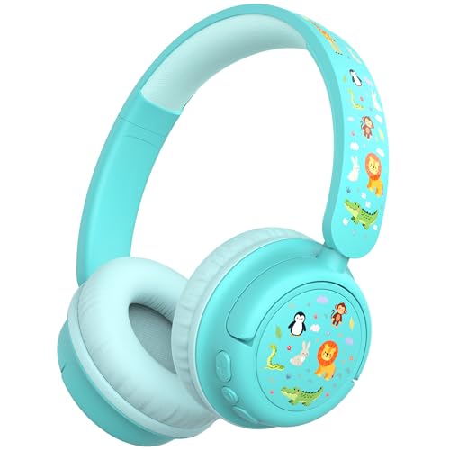 iClever BTH22 Kids Bluetooth Headphones for Toddler Travel, 60H Play Time | SafeSound Tech3.0, Stereo Sound, USB C Fast Charging, AUX Cable, Kids Wireless Headphones for Girls/Boys/Tablet/PC/School - color: Green