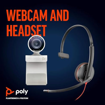 Plantronics Poly - Studio P5 Webcam with Blackwire 3210 Headset Kit Polycom - 1080p HD Professional Video Conferencing Camera & Single-Ear Wired Headset USB-A - Certified for Zoom & Teams