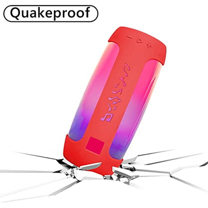 Geekria Silicone Carrying Case Compatible with JBL Pulse 4 Speaker, RGB Light Visible Protective Cover with Shoulder Strap & Carabiner, Shockproof Anti-Slip Outdoor Travel Sleeve (Red) - color: Red
