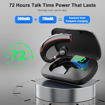 Bluetooth Headset,Wireless Bluetooth Earpiece,Headphones for Work | 15g Ultralight,500mAh Charging Case,72H Playtime for Work,V5.3 Hand-Free Comfortable Fit with Mic for Trucker/Office