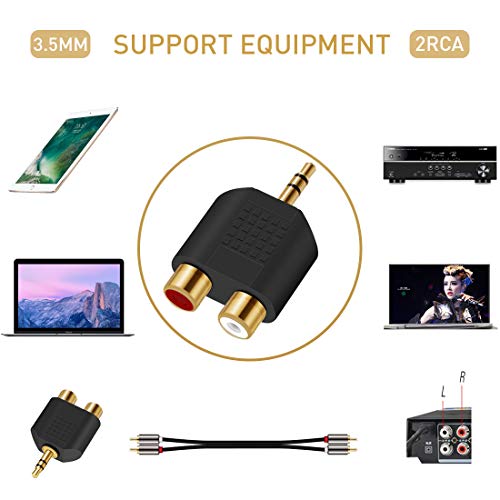 Oxsubor 3.5mm to RCA Splitter Adapter Gold Plated 3.5mm Male Stereo to 2 RCA Female Jack Y Plug Audio Converter (2 Pack)